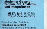 Abendseminar Moderner Gesang: ZOOM Seminar am Mittwoch 17. Juni 19 Uhr